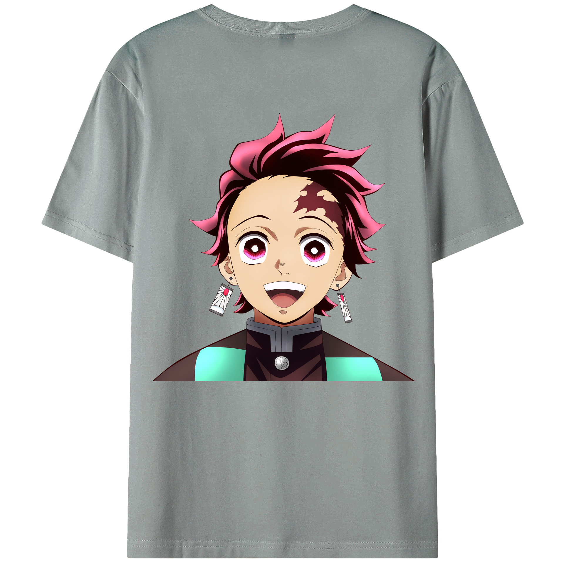 （画像用） 鬼滅の刃 竈門 炭治郎／かまど たんじろう Kamado Tanjirou 綿100％ メンズ半袖Tシャツ（バックプリント） 通気性